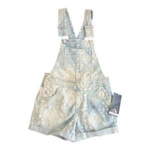 Jordache Girls Geonetric Pattern Light Blue Soft Denim Shortalls Overalls‎ Sz S